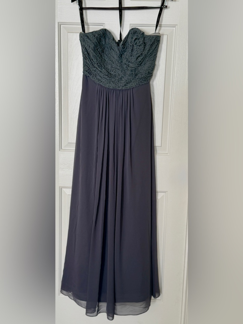 Bill Levkoff Strapless Lace Bodice Chiffon Gown Size 10 Pewter NWT Maxi